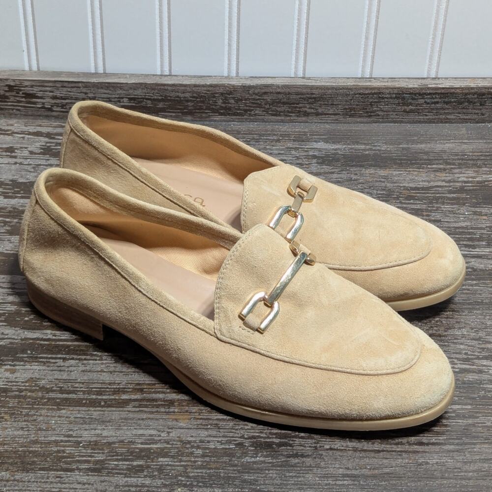Unisa Women's Beige Faux Suede Gold Accent Comfort Loafer Size 40